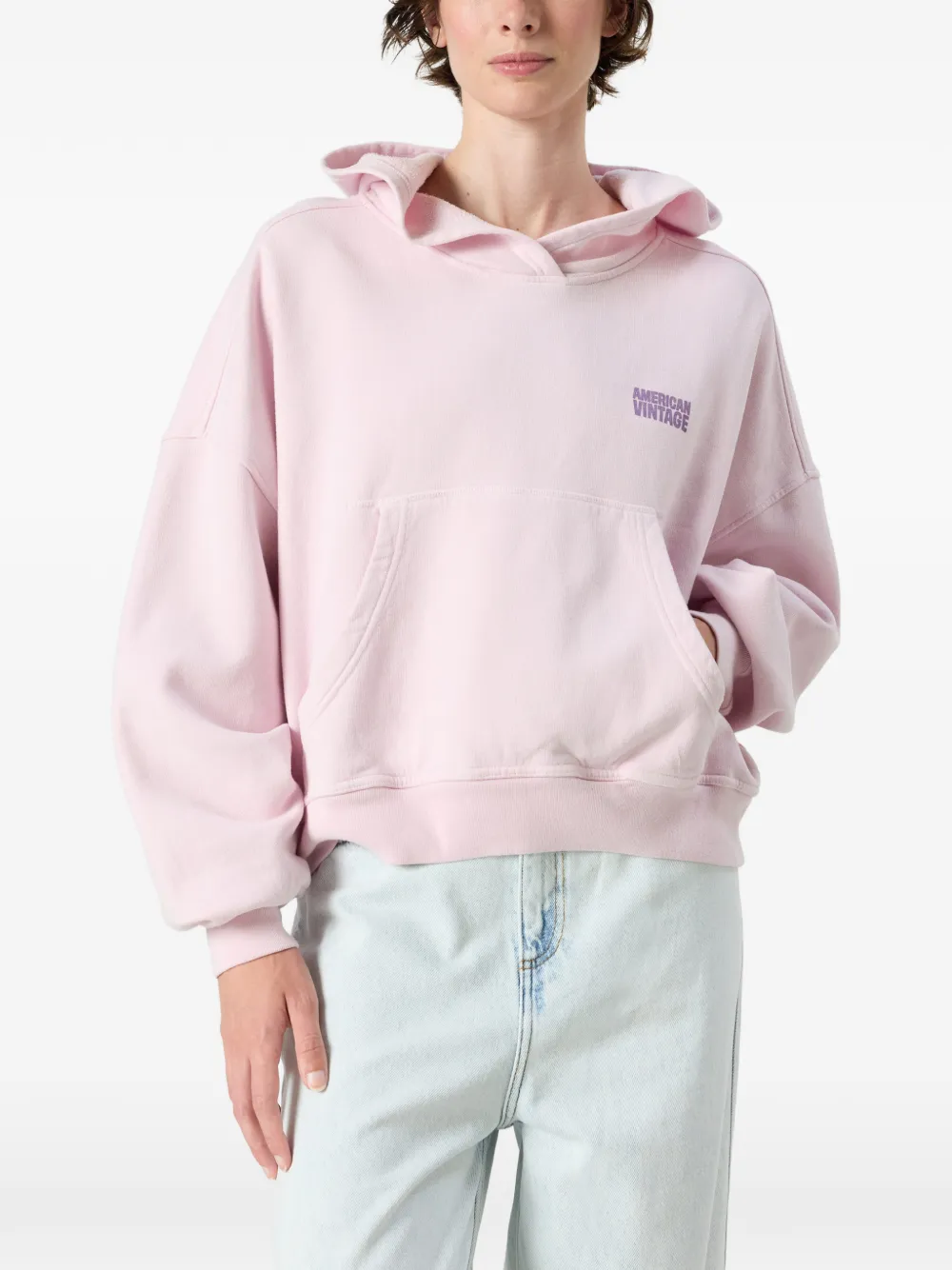 American Vintage Plizzy hoodie met logoprint Roze