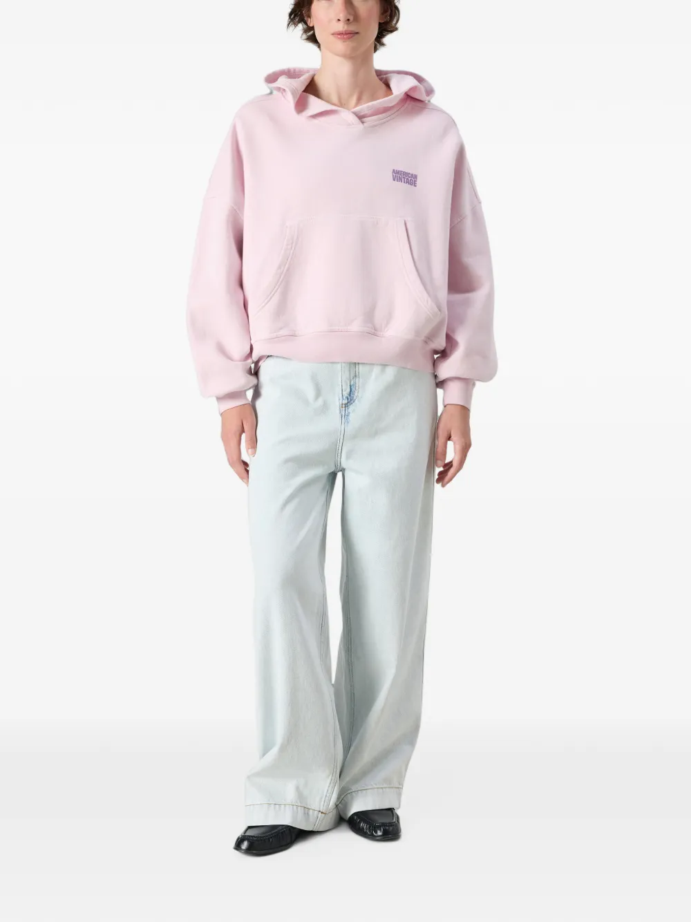 American Vintage Plizzy hoodie met logoprint Roze