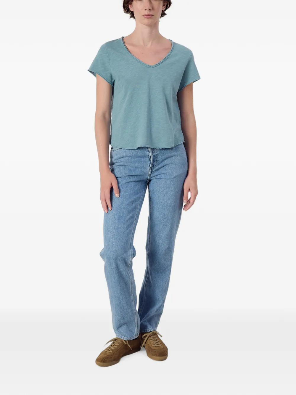 American Vintage Sonoma T-shirt met V-hals Blauw
