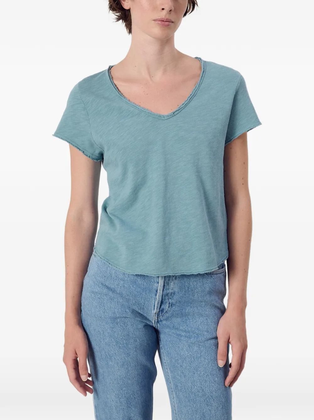 American Vintage Sonoma T-shirt met V-hals Blauw