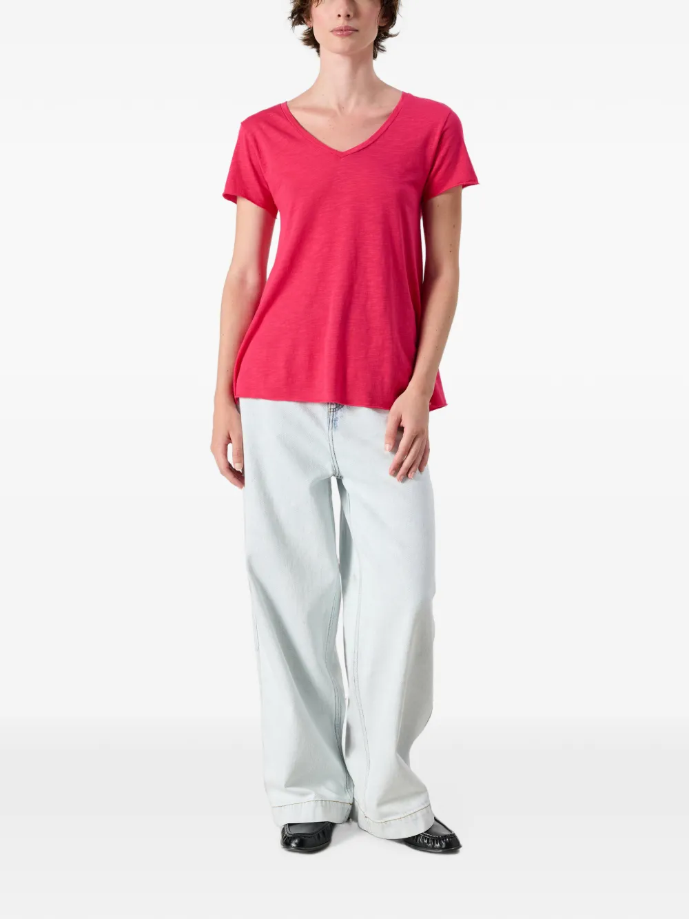 American Vintage Jacksonville T-shirt met V-hals Roze