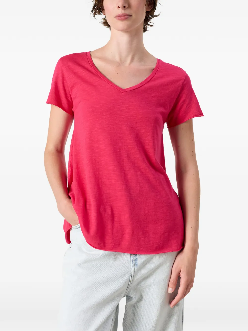 American Vintage Jacksonville T-shirt met V-hals Roze