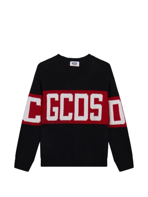 Gcds Kids logo-intarsia wool-blend sweater