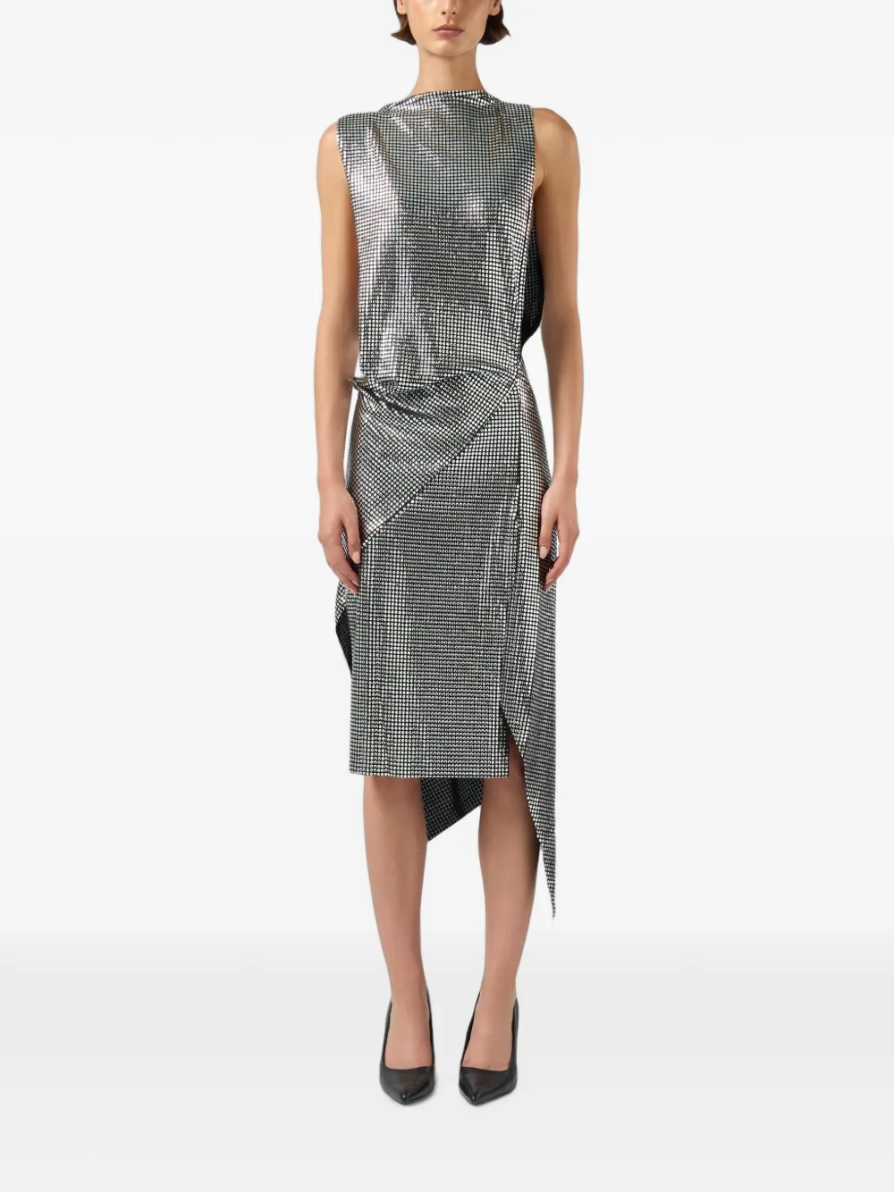 GCDS Asymmetrische gedrapeerde midi-jurk Zilver