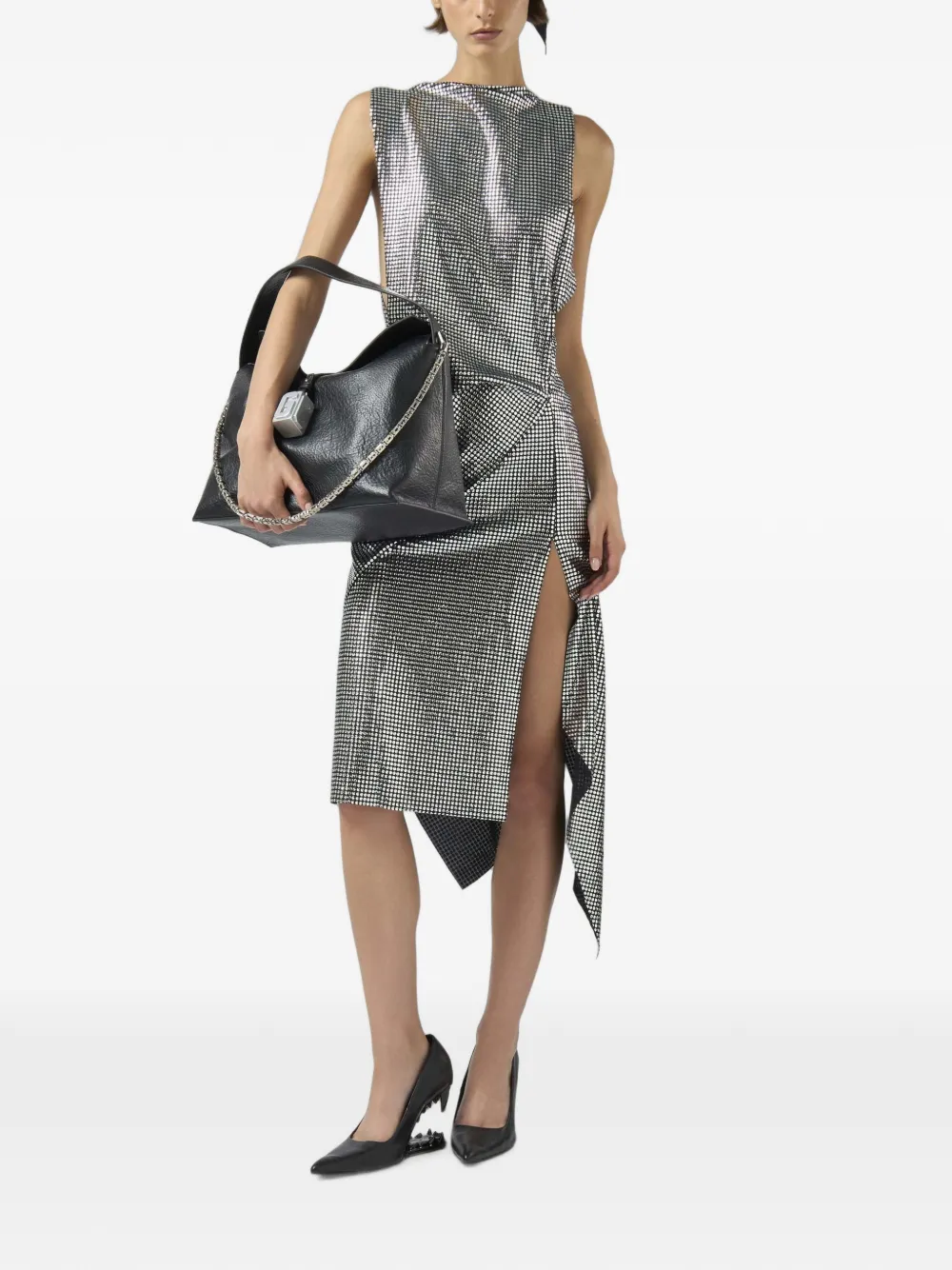 GCDS Asymmetrische gedrapeerde midi-jurk Zilver