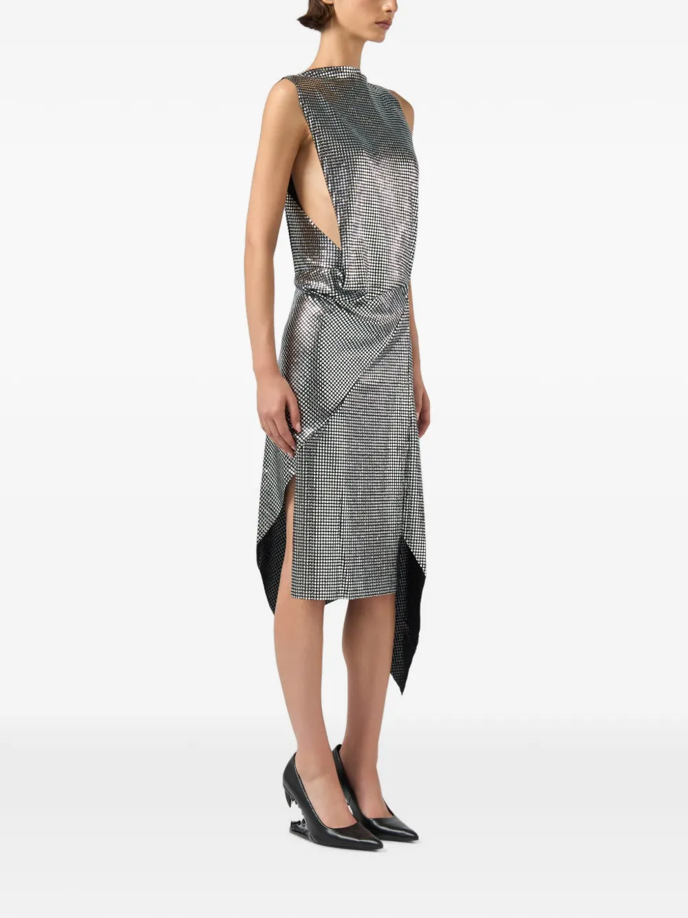 GCDS Asymmetrische gedrapeerde midi-jurk Zilver
