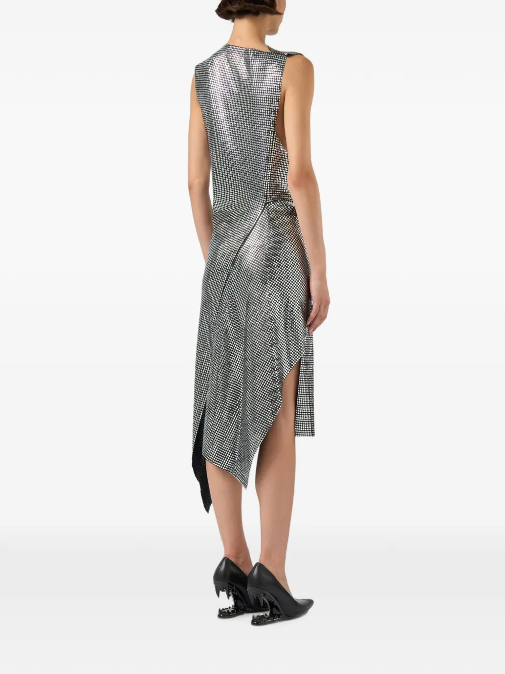 GCDS Asymmetrische gedrapeerde midi-jurk Zilver