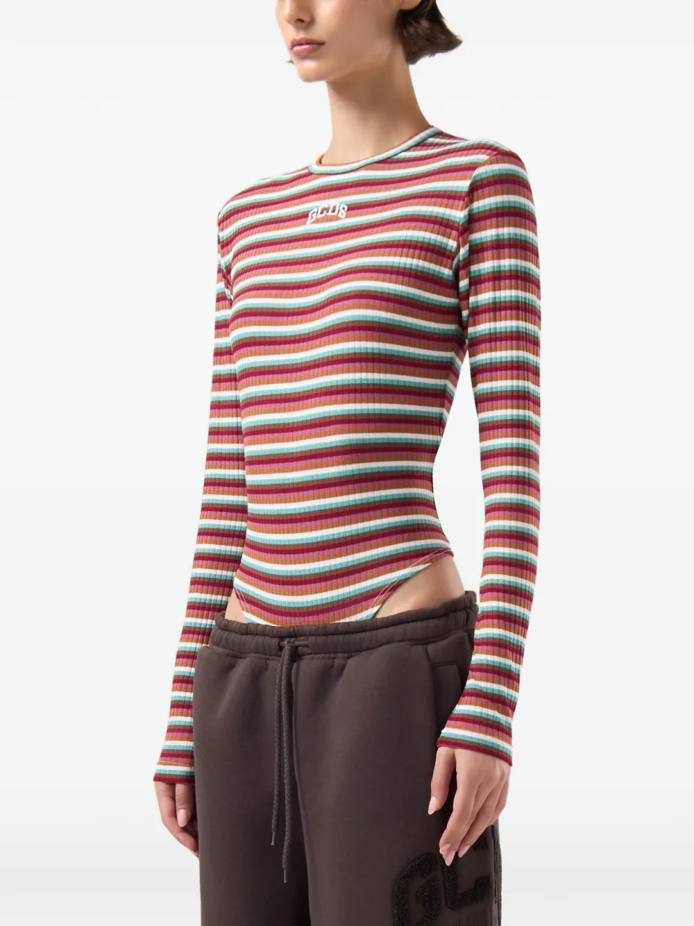 GCDS Gestreepte ribgebreide body Rood
