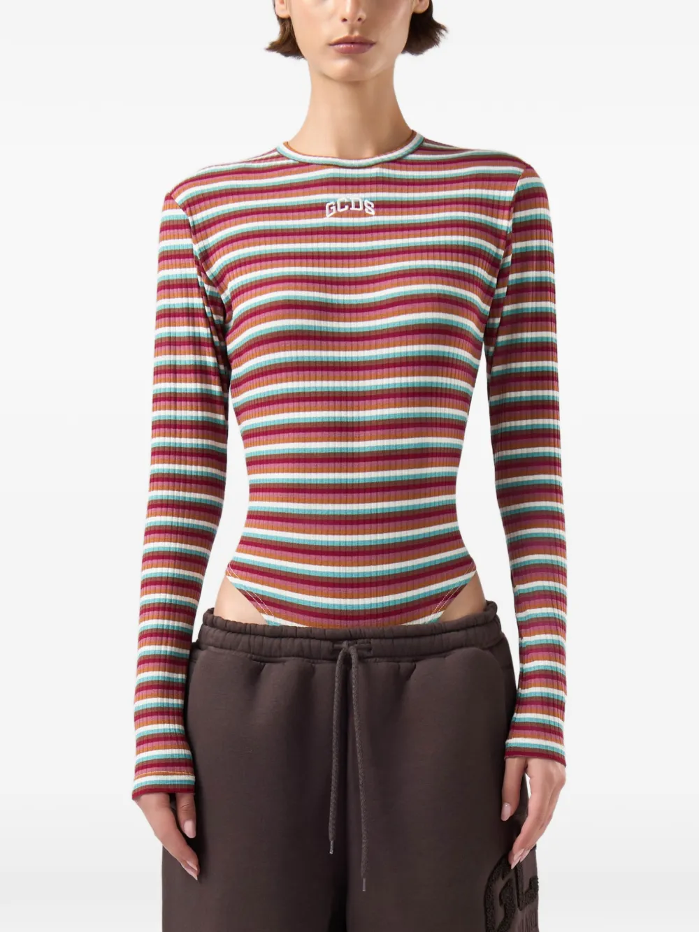 GCDS Gestreepte ribgebreide body Rood