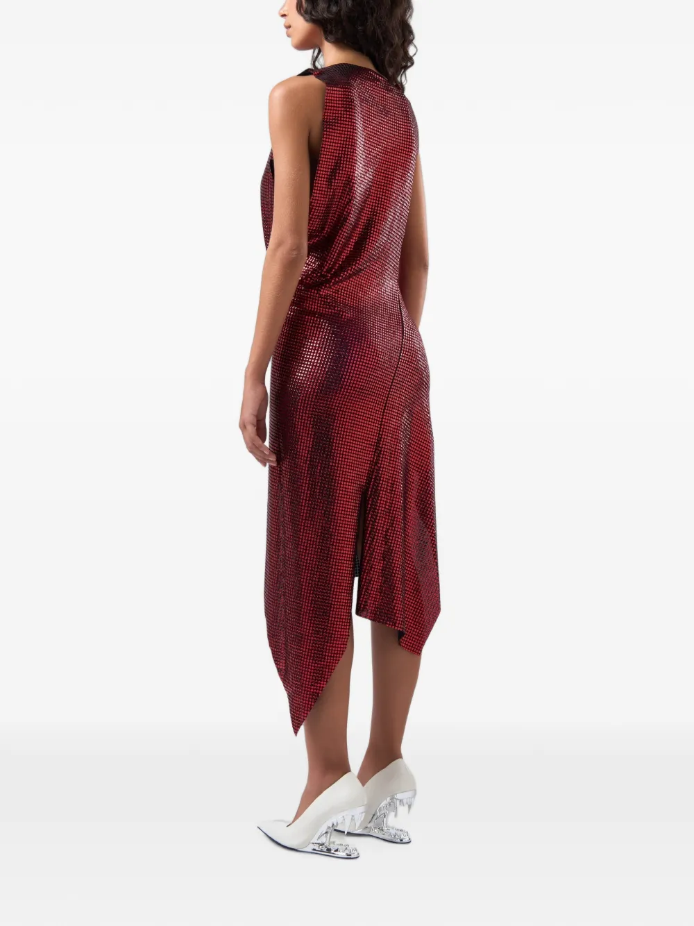 GCDS Sparkling asymmetrische gedrapeerde midi-jurk Rood