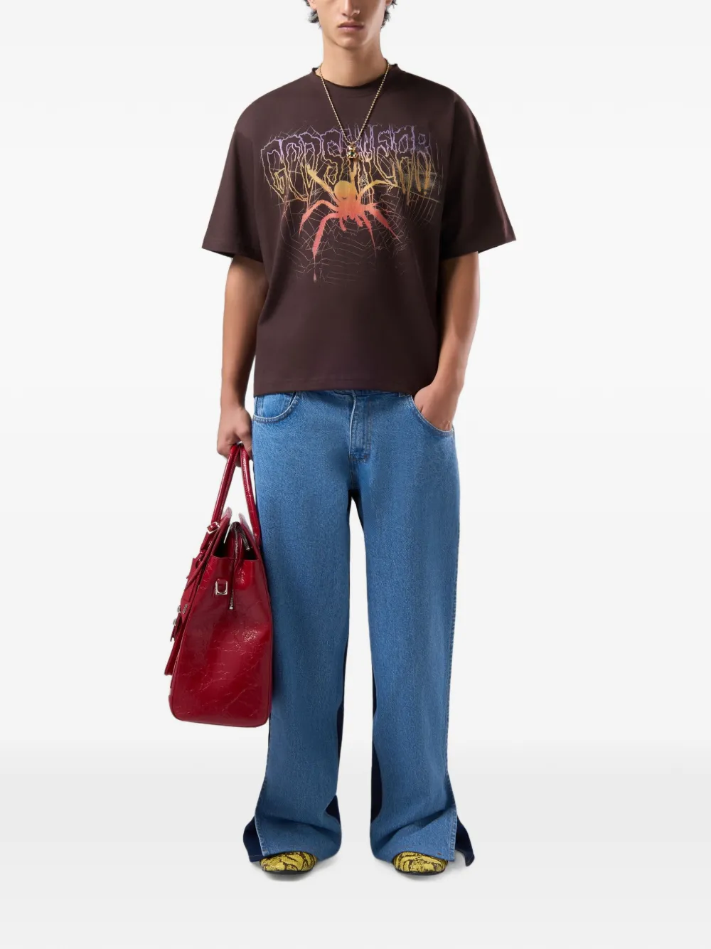 GCDS Boxy T-shirt met grafische print Bruin