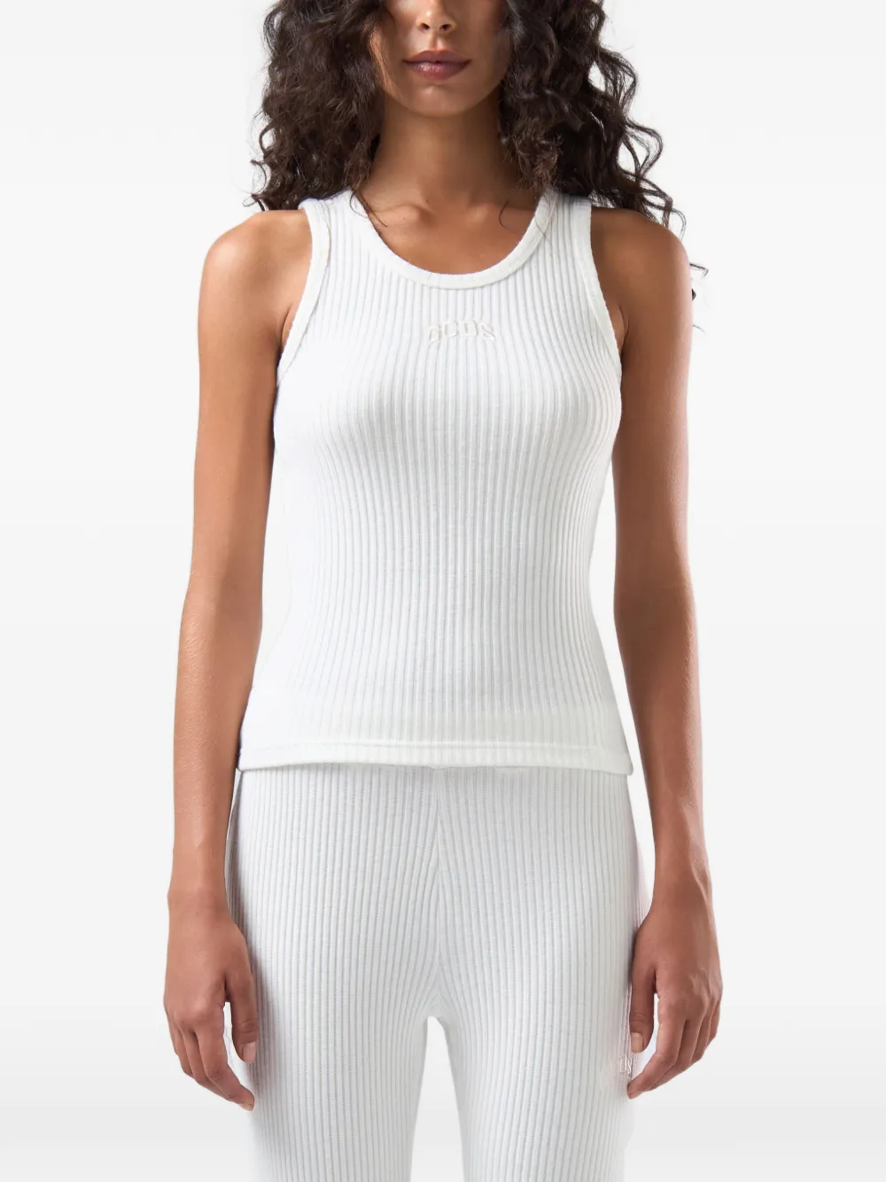 GCDS Ribgebreide tanktop met geborduurd logo Wit