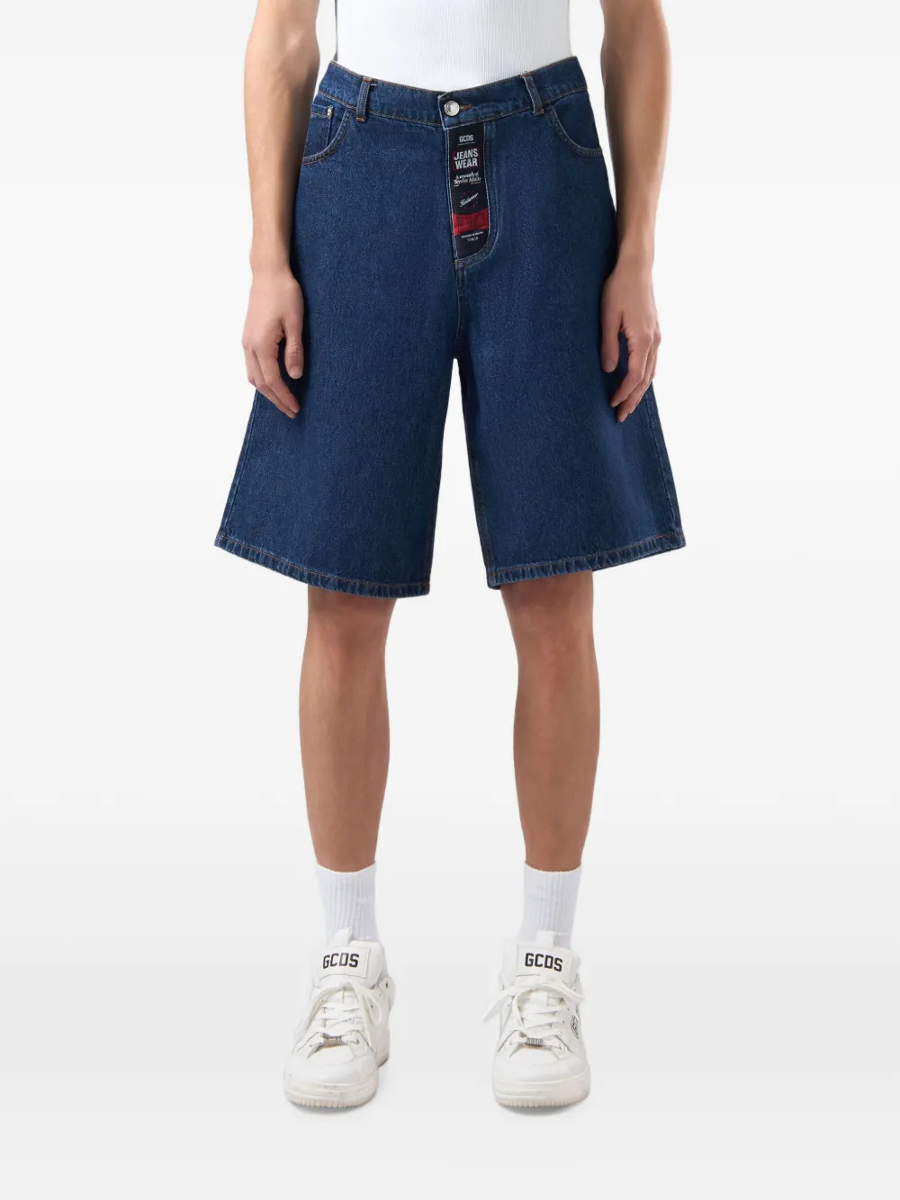 GCDS Shorts met logopatch en stonewashed-effect Blauw