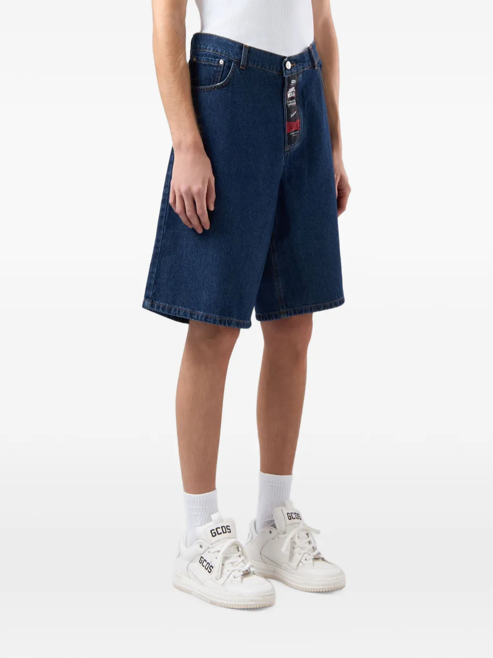 GCDS Shorts met logopatch en stonewashed-effect Blauw