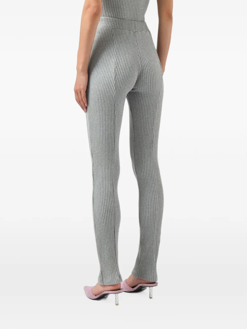 GCDS Ribgebreide legging met geborduurd logo Grijs