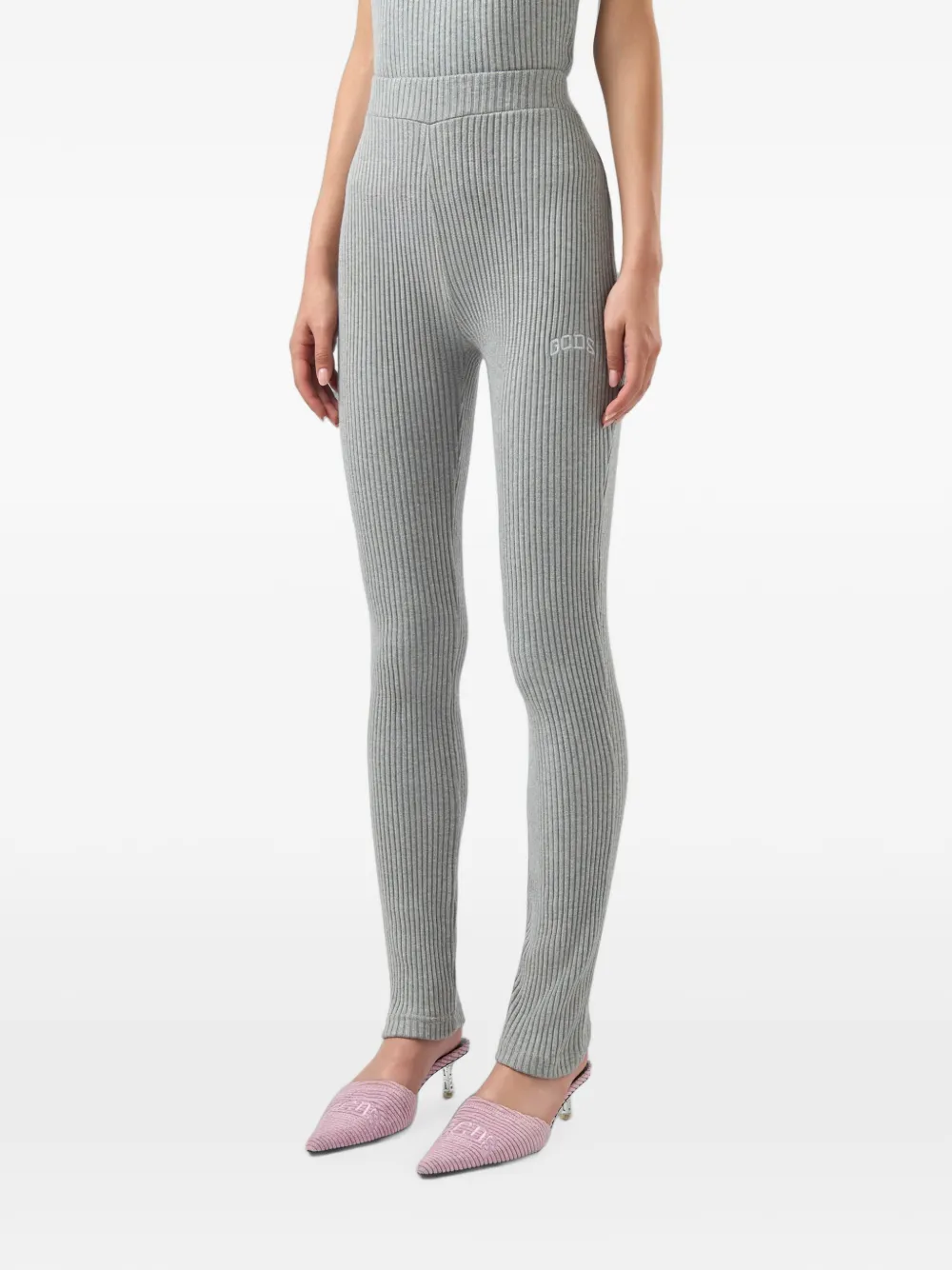 GCDS Ribgebreide legging met geborduurd logo Grijs