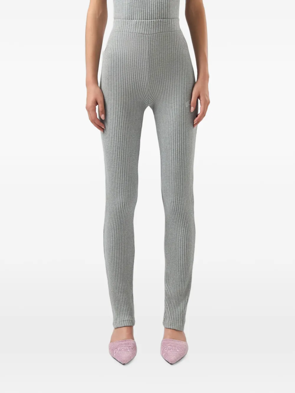 GCDS Ribgebreide legging met geborduurd logo Grijs