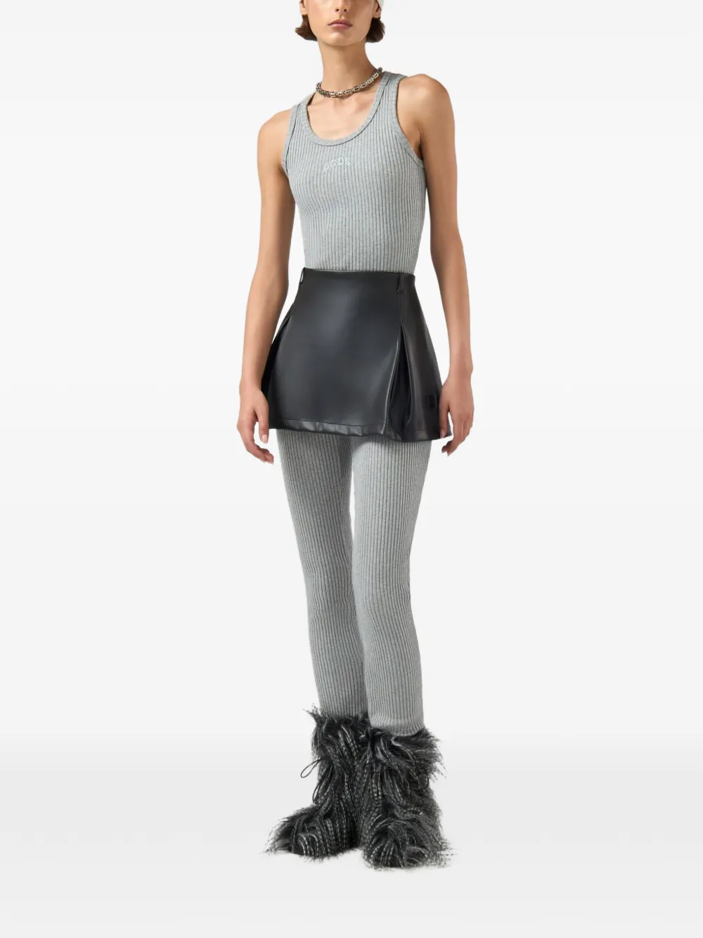 GCDS Ribgebreide legging met geborduurd logo Grijs