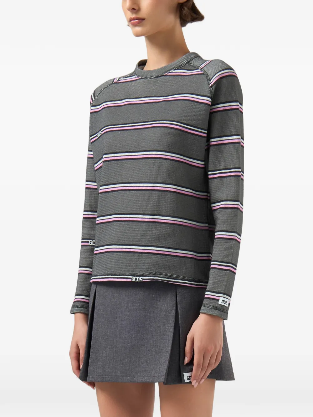 GCDS Gestreept wafelgebreid T-shirt Grijs