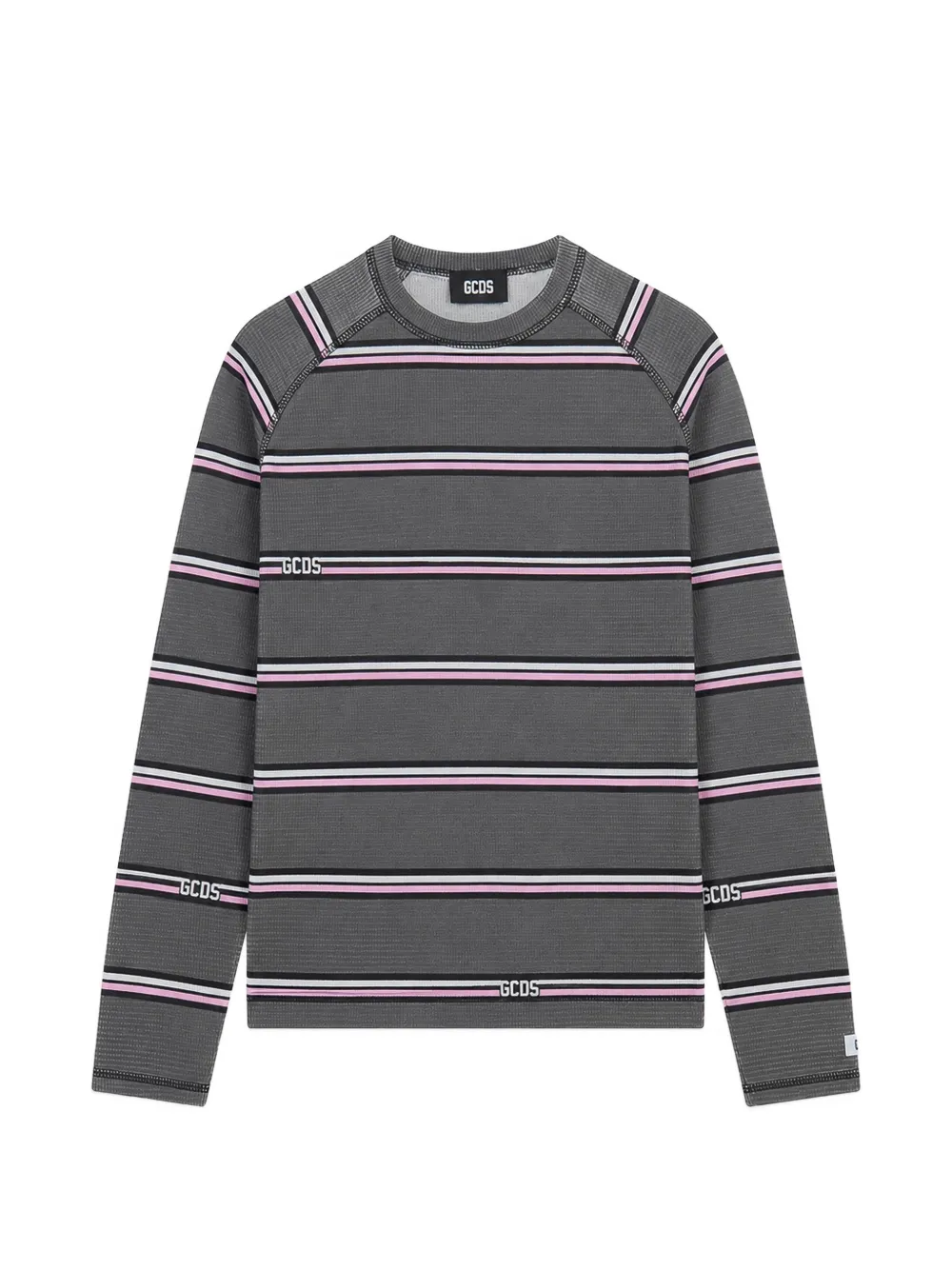 Gcds Striped Waffle-knit T-shirt In Gray