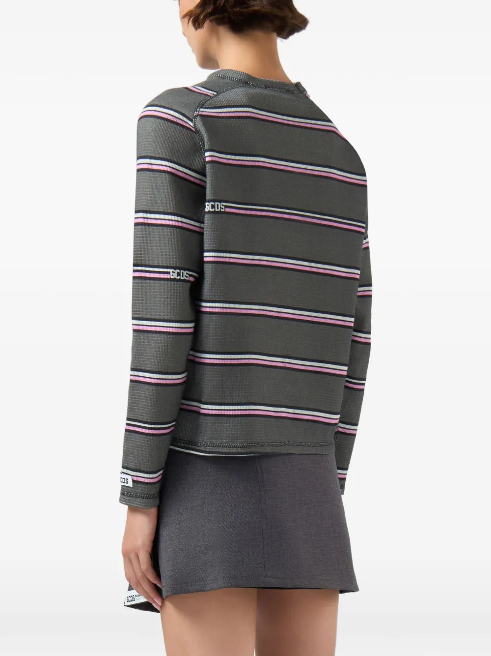 GCDS Gestreept wafelgebreid T-shirt Grijs