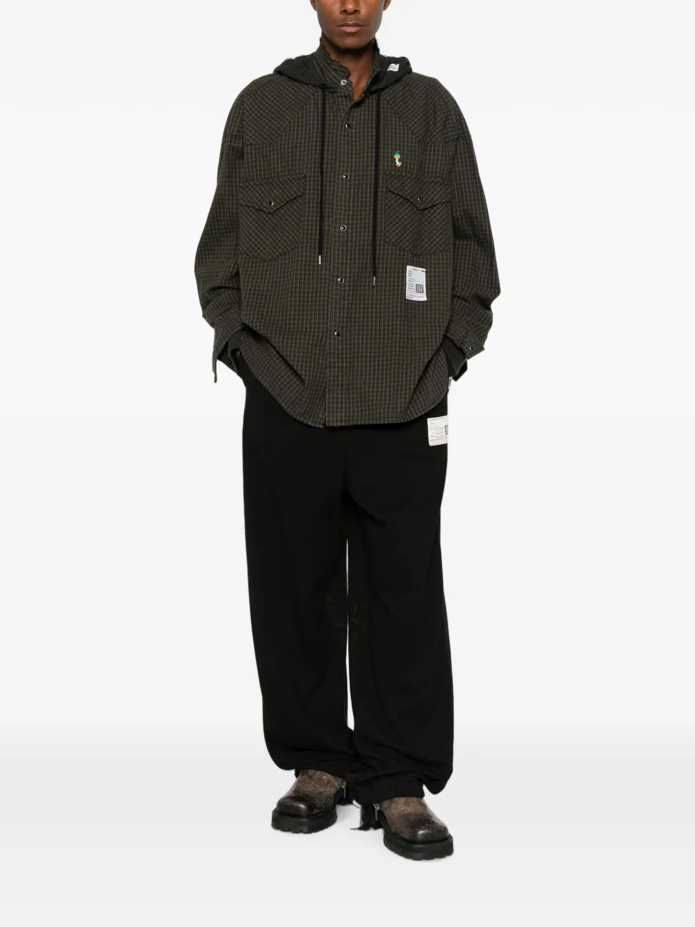 Maison MIHARA YASUHIRO Geruit overhemd met capuchon Groen