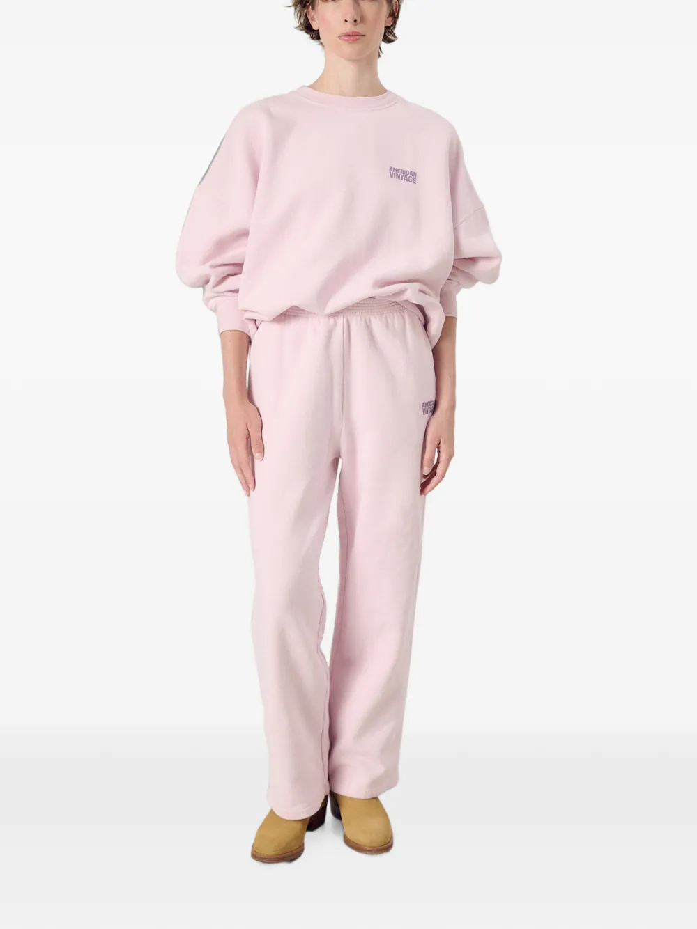American Vintage Plizzy sweater met logopatch Roze