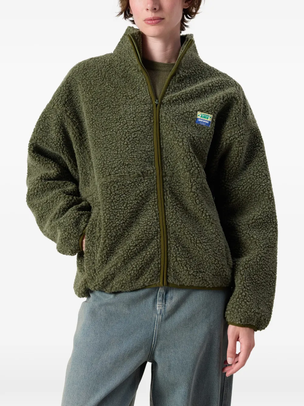 American Vintage Hoktown shearling-effect zip-up bomber jacket Groen