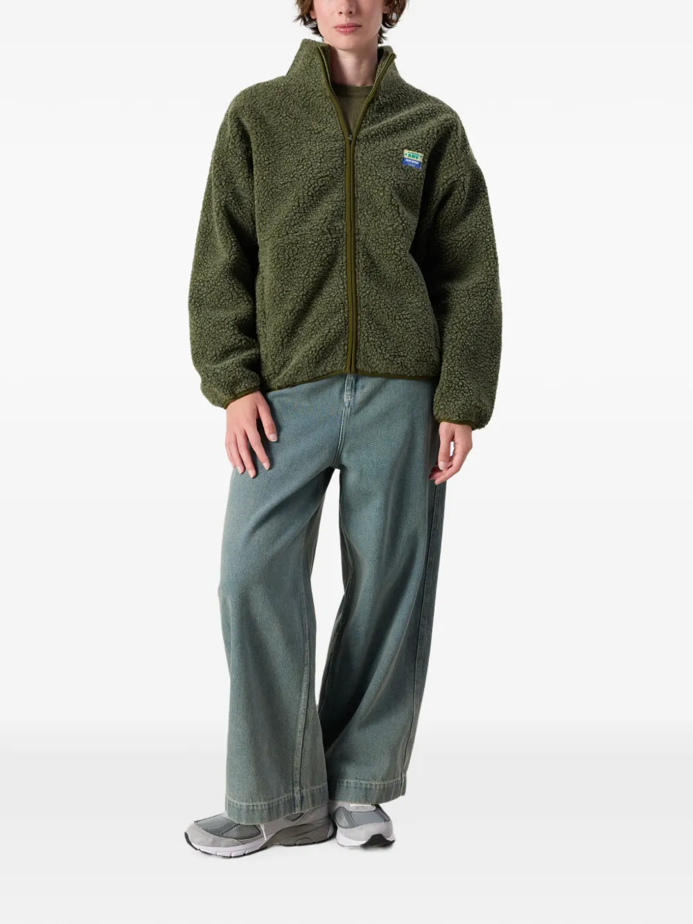 American Vintage Hoktown shearling-effect zip-up bomber jacket Groen