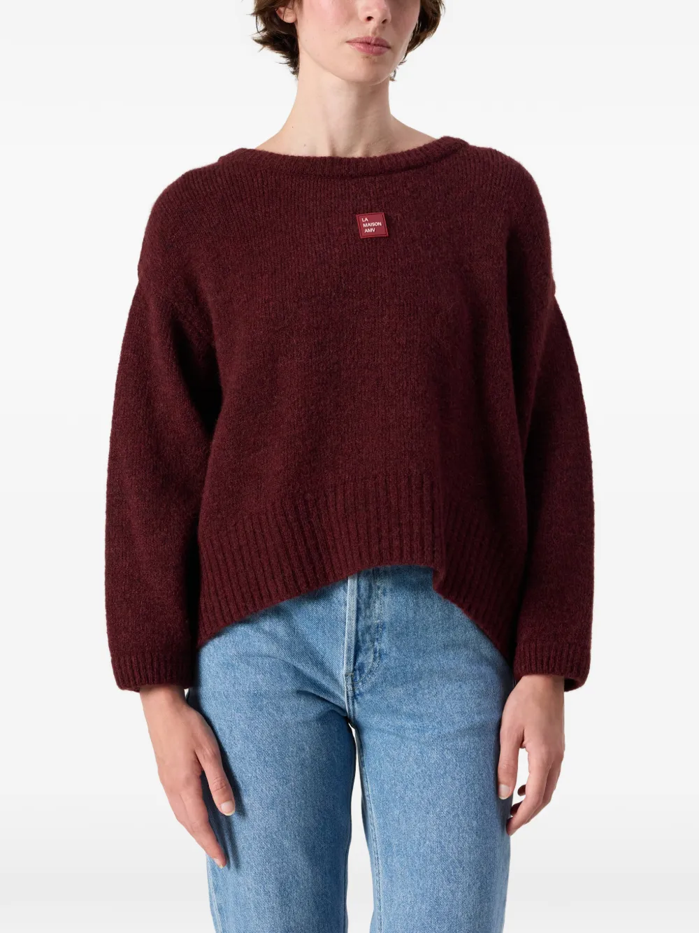 American Vintage Trui met logo-patch en geribbelde afwerking Rood