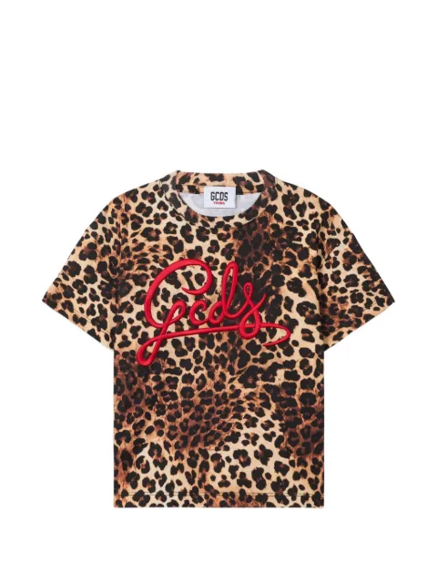 GCDS leopard-print embroidered T-shirt