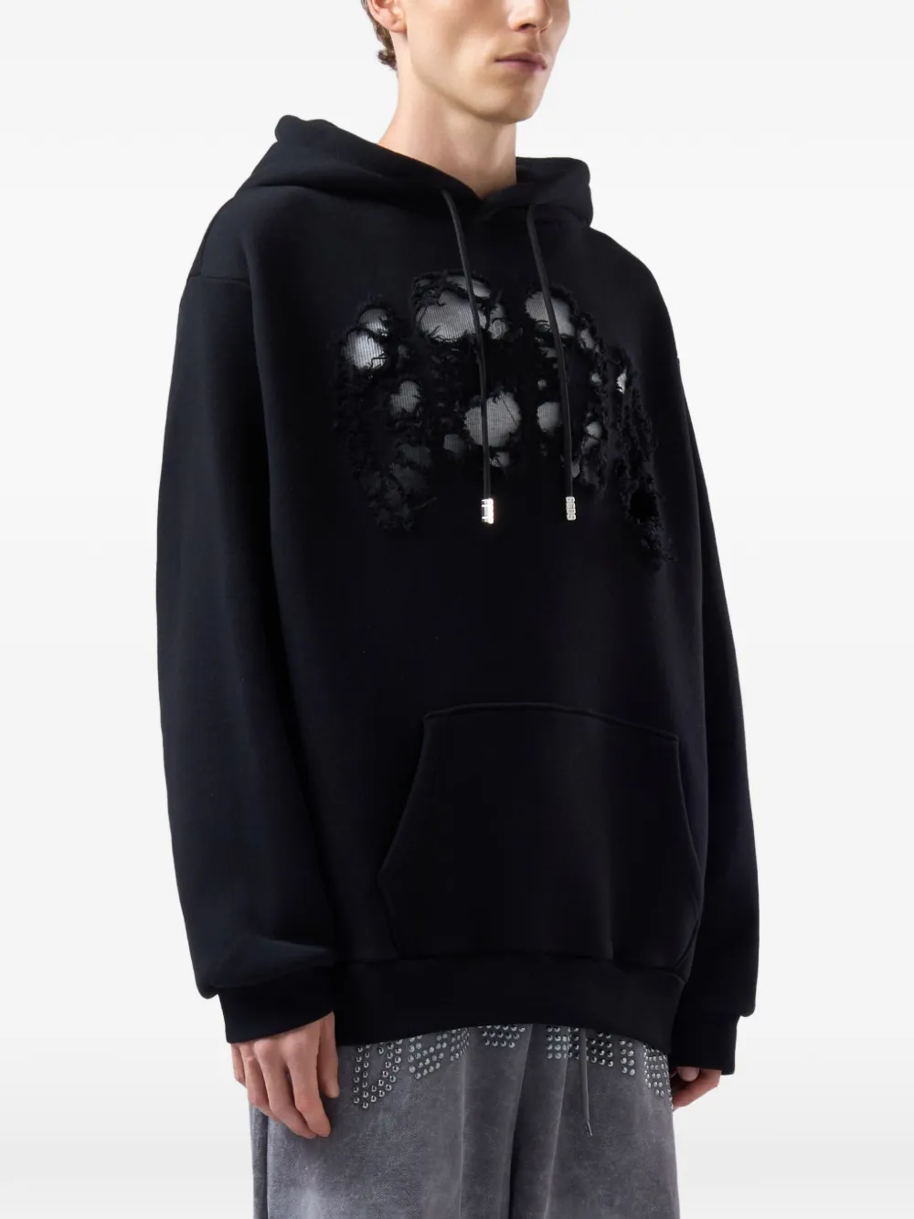 GCDS Gerafelde hoodie met uitgesneden details Zwart