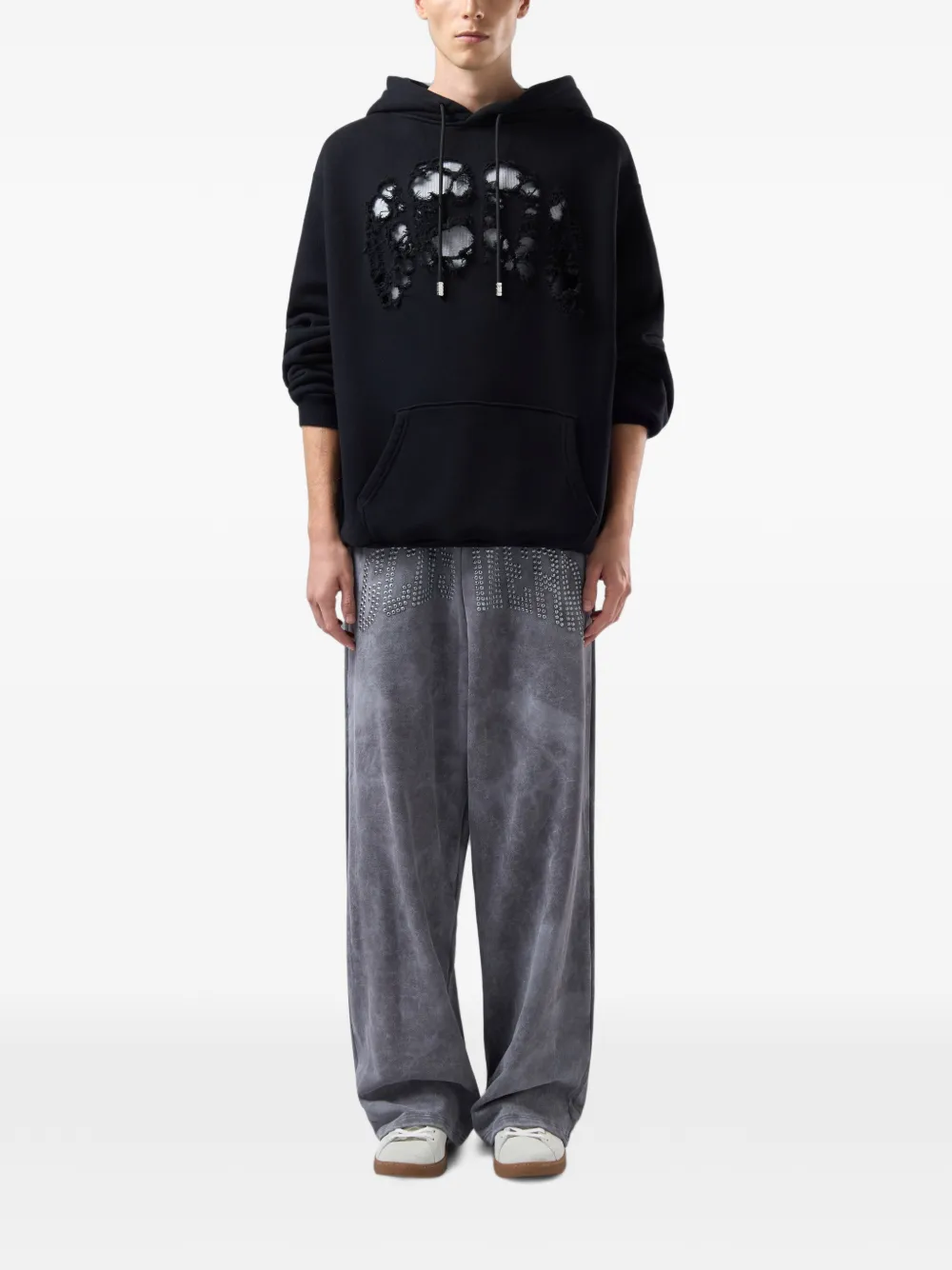 GCDS Gerafelde hoodie met uitgesneden details Zwart