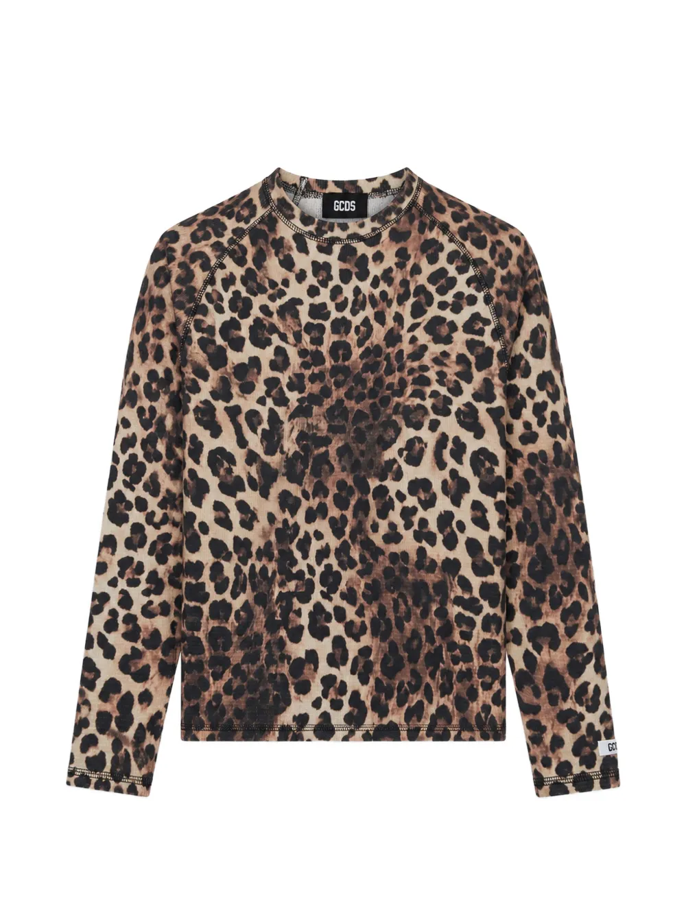 Gcds Leopard-print Waffle-knit T-shirt In Brown