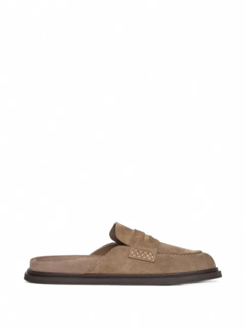 Manière De Voir Sidney in taupe suede loafer mules
