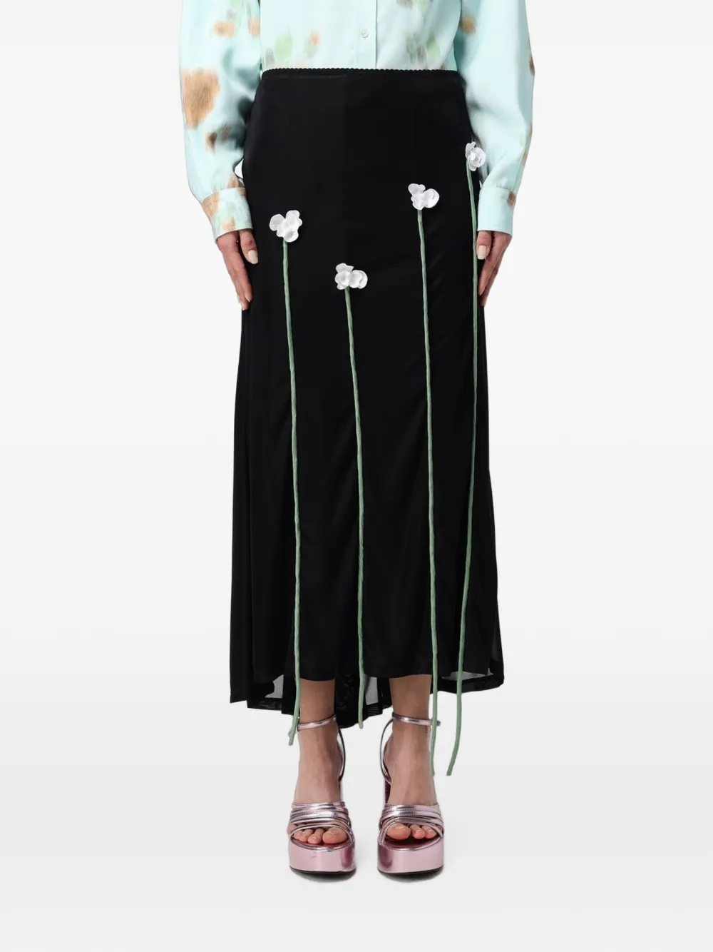 Moschino Couture midi-rok met bloempatch Zwart