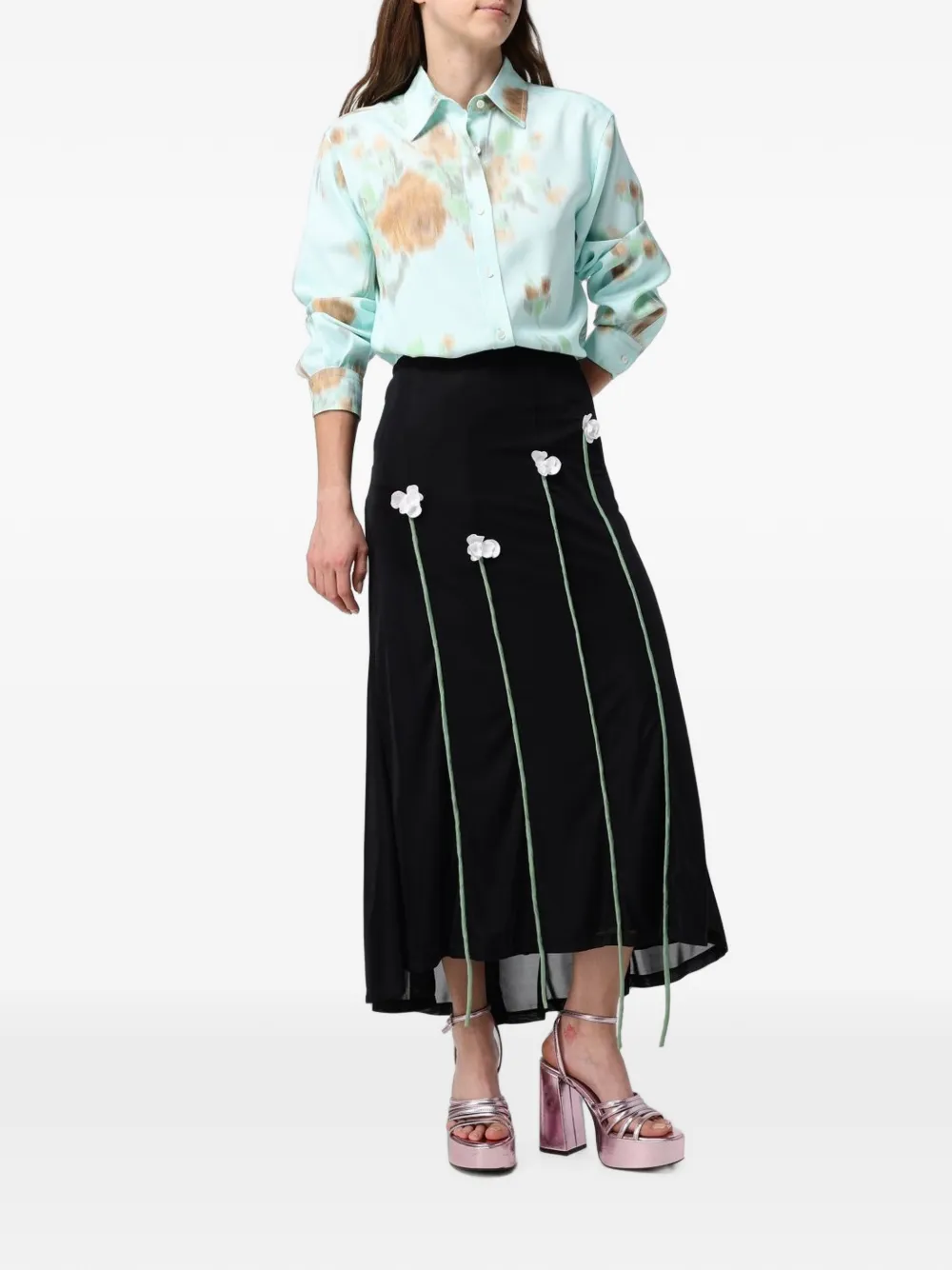 Moschino Couture midi-rok met bloempatch Zwart