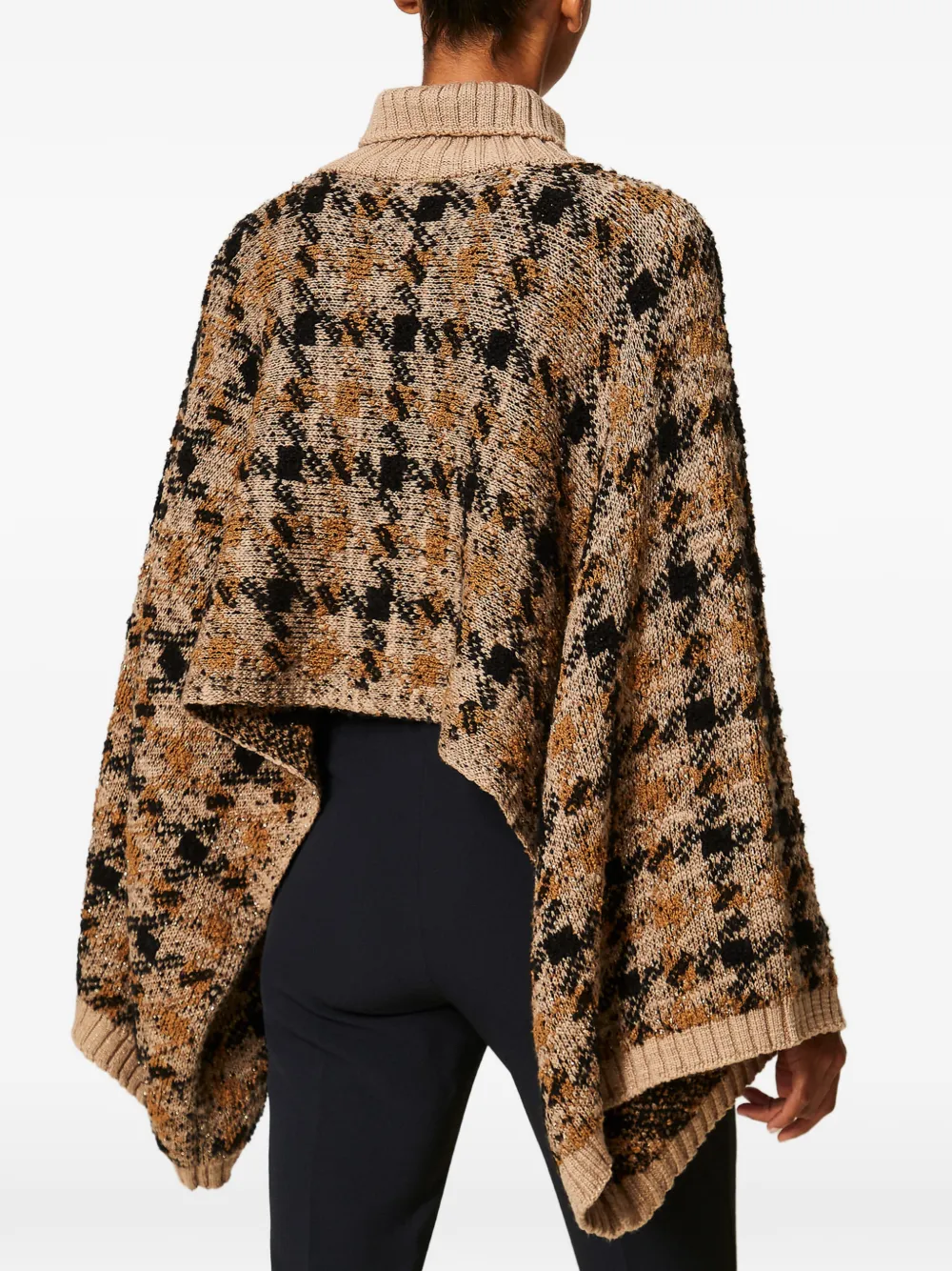 TWINSET Geruite gebreide cape met jacquard Beige