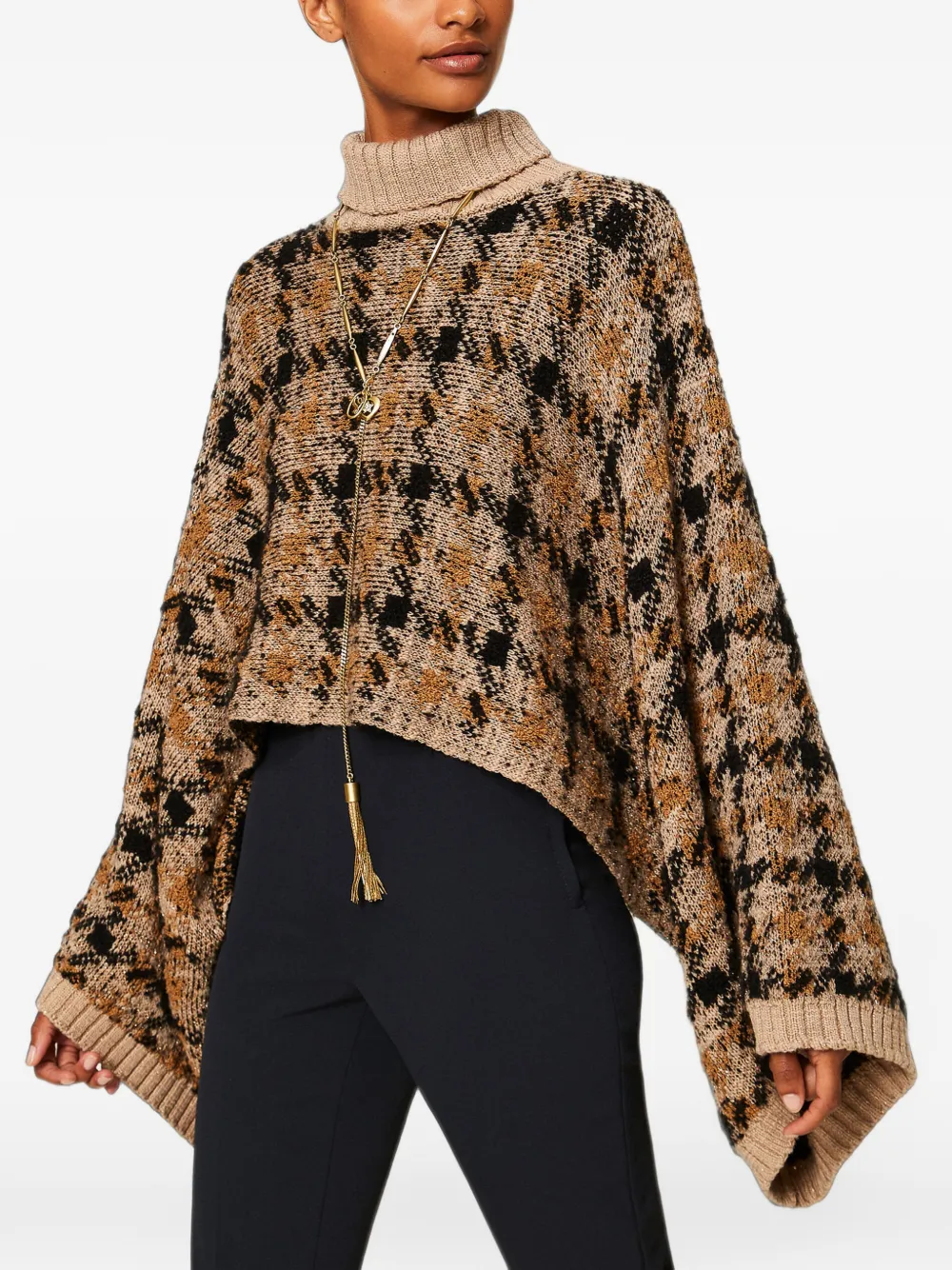 TWINSET Geruite gebreide cape met jacquard Beige