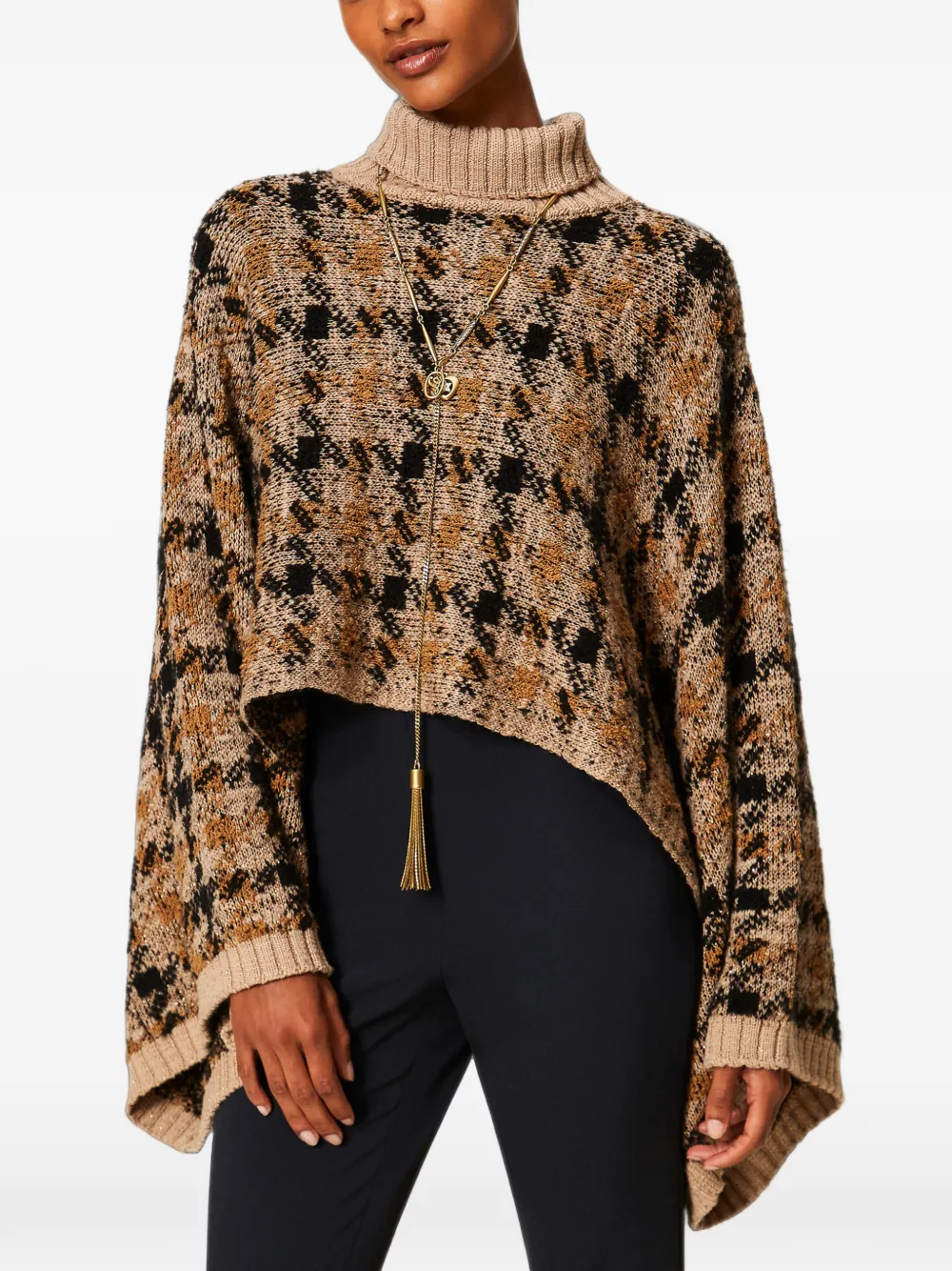 TWINSET Geruite gebreide cape met jacquard Beige