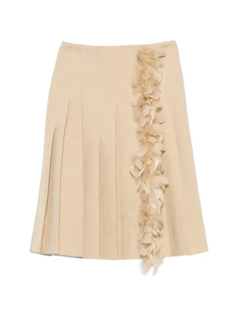Plan C feather-trim pleated midi skirt