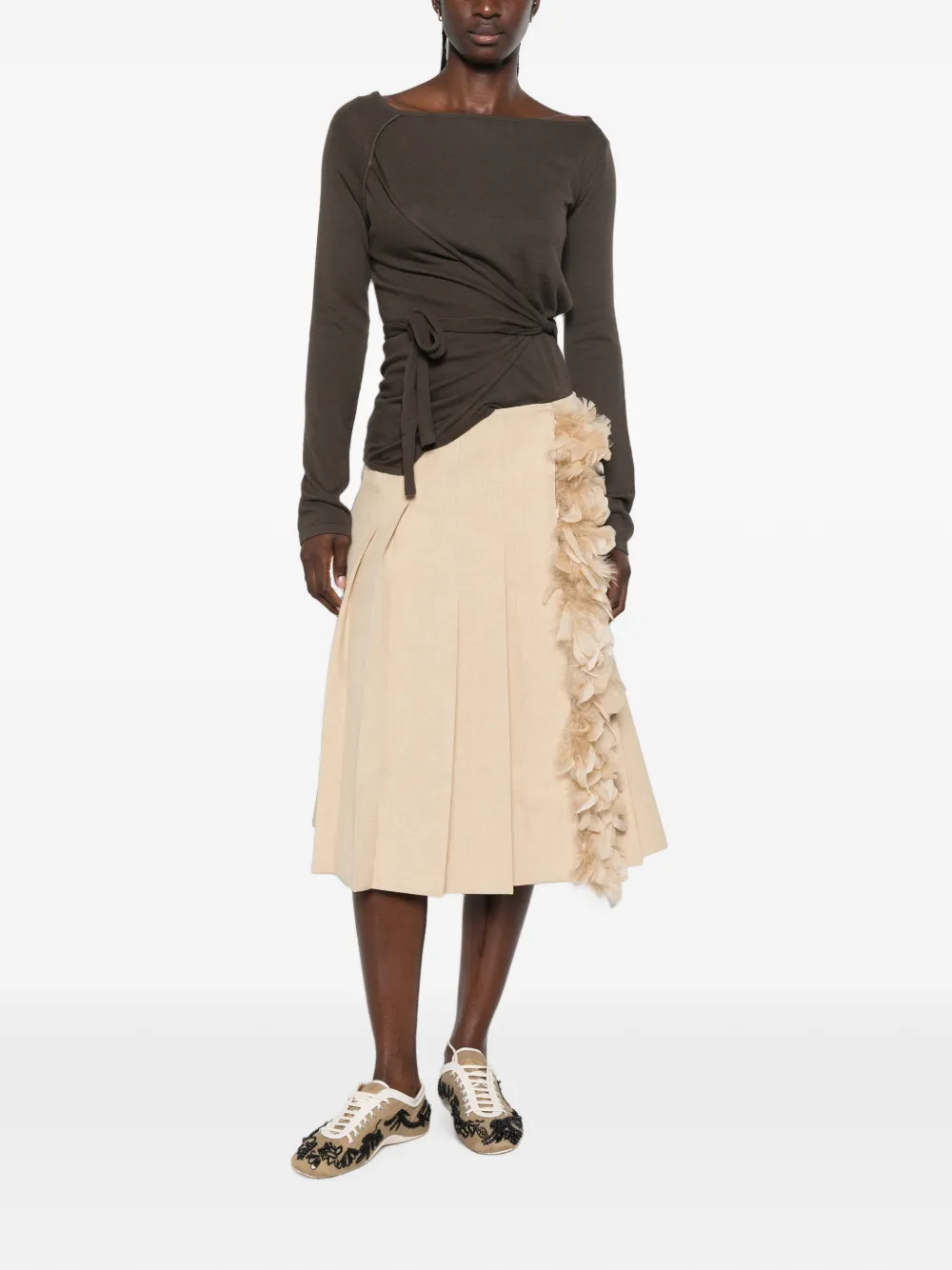 Plan C Geplooide maxi-rok Beige