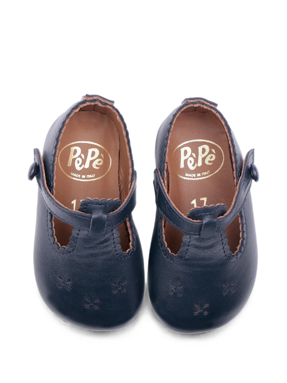 Pèpè Wiegschoenen met gewelfde afwerking en geperforeerde details Blauw