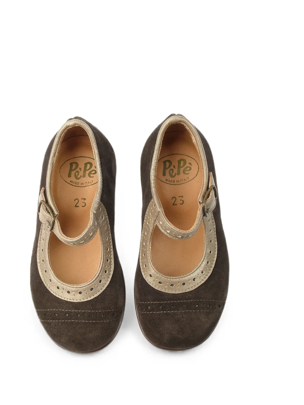 Pèpè Ballerina's met brogue-detail en gespsluiting Bruin