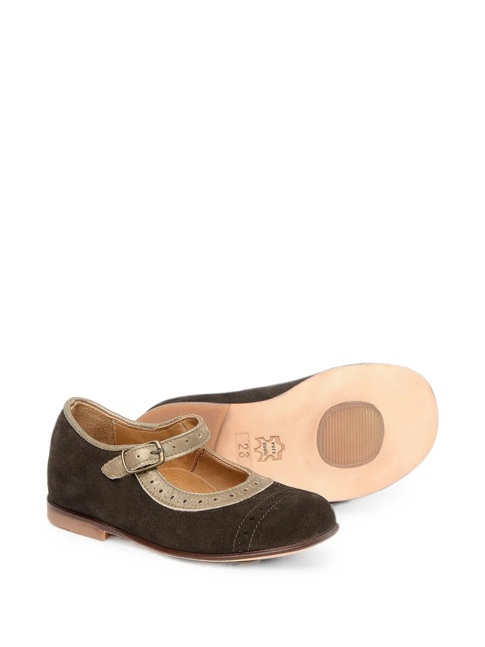 Pèpè Ballerina's met brogue-detail en gespsluiting Bruin