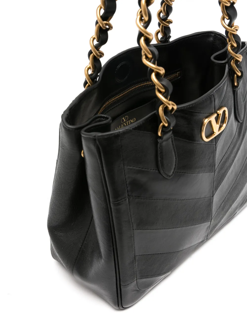 Valentino Garavani Kleine Garavani Laseine shopper van nappaleer met chevron patroon Zwart