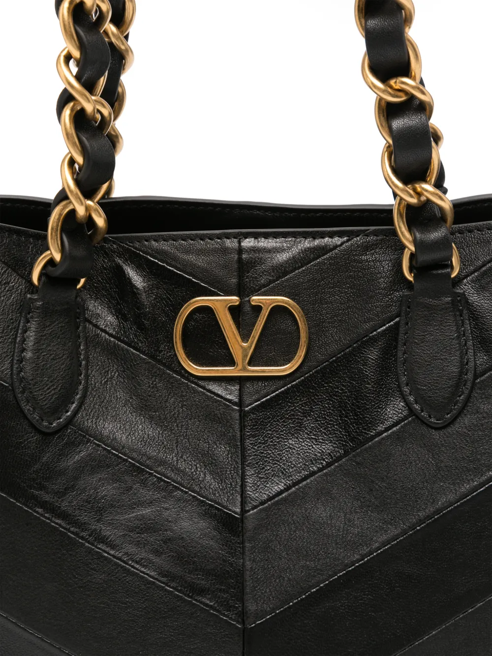 Valentino Garavani Kleine Garavani Laseine shopper van nappaleer met chevron patroon Zwart