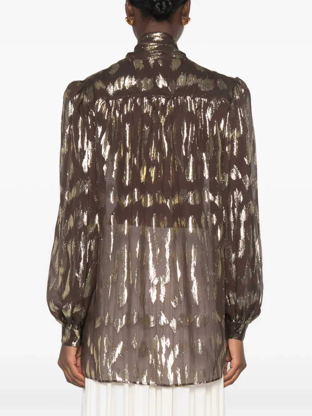 Valentino Garavani Blouse met metallic patroon en strik Bruin