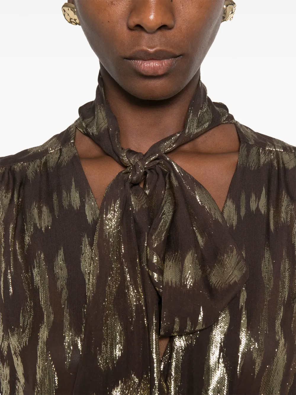 Valentino Garavani Blouse met metallic patroon en strik Bruin