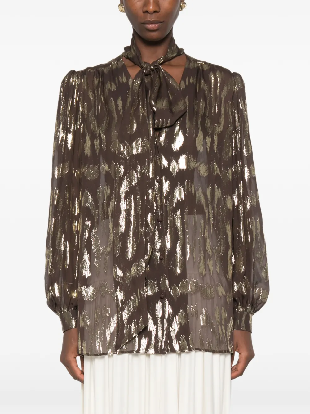 Valentino Garavani Blouse met metallic patroon en strik Bruin